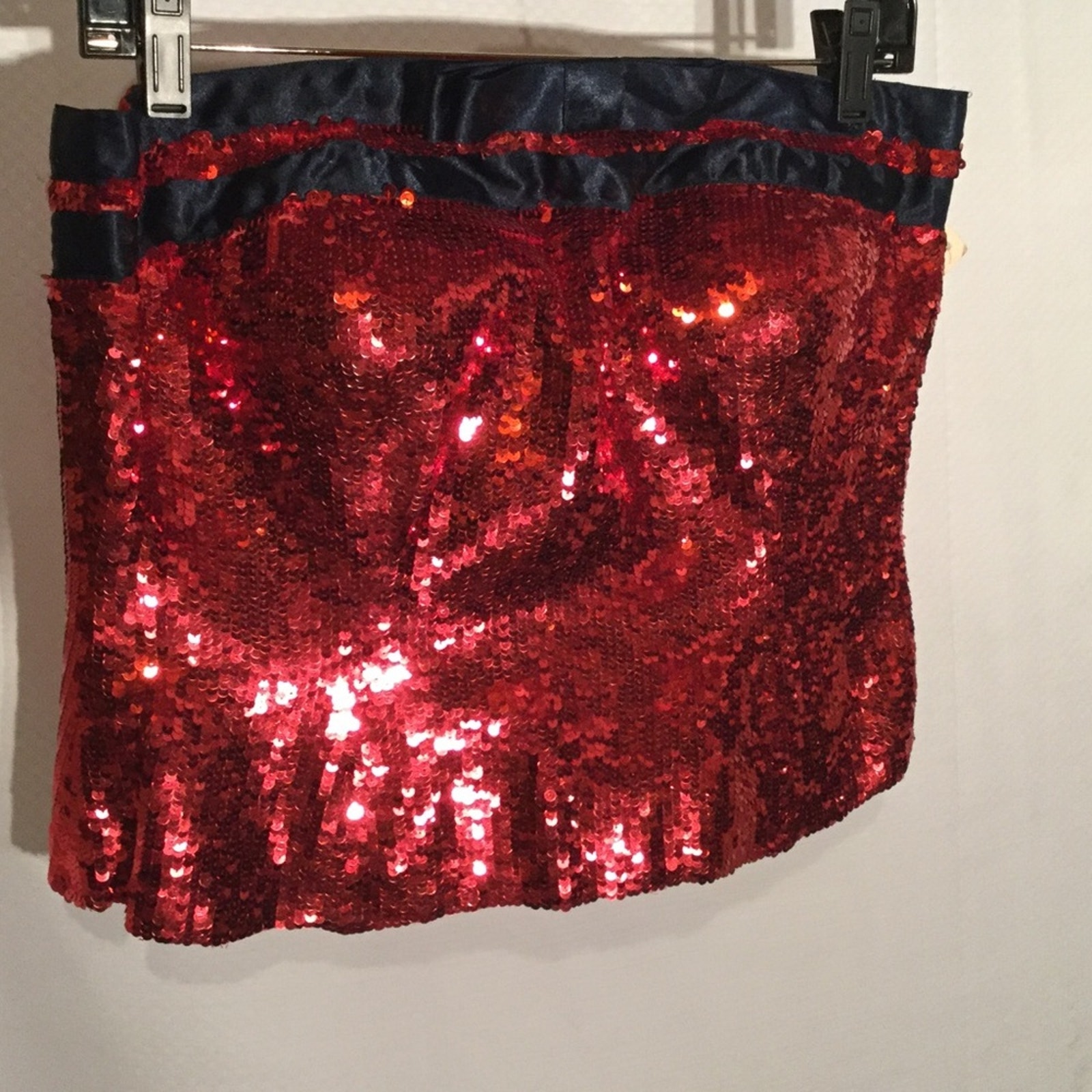Bill Blass Red Sequine Strapless W/ Navy Bow Nwt